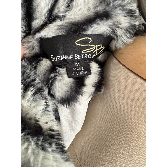 Vintage Suzanne Betro Long Black and White Zebra Print Pea Coat Medium - Picture 3 of 4